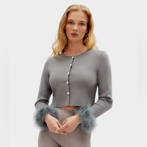 Sleeper Detachable Feather Cardigan Grey XL / XXL - Picture 1 of 10
